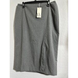 Worthington Gray Pinstripe Pencil Skirt Size 12 Polyester Blend Side Slit Back Z